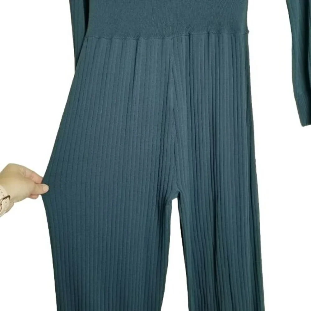 J.Crew NWT Blue Ribbed Cropped Jumpsuit Stretchy Knit Button Up Closure‎ 2022 M
